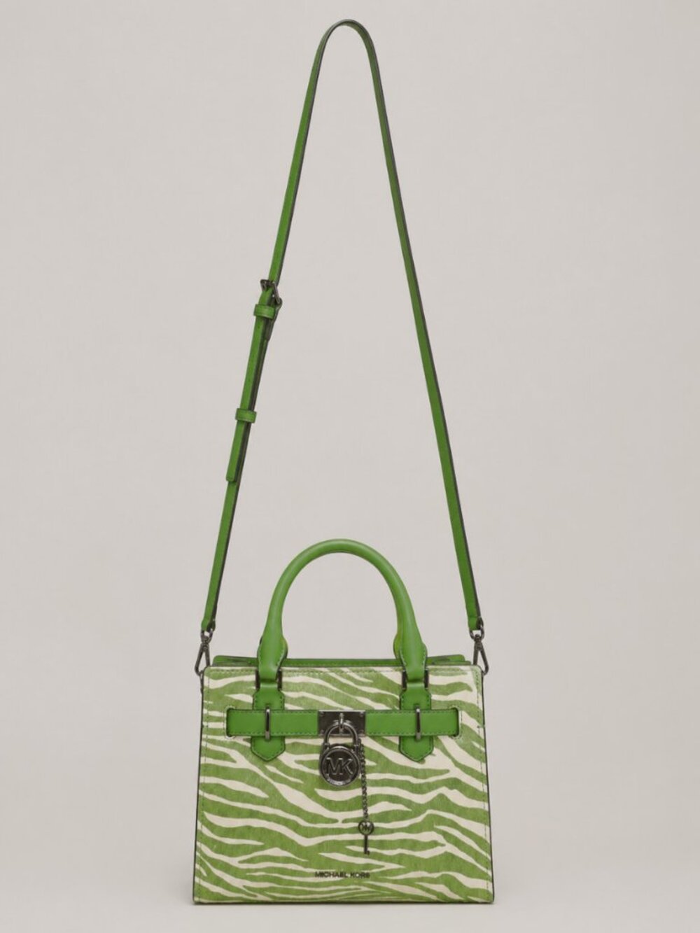 Michael Kors Hamilton Small Satchel Jungle Green Zebra Calf Hair NWT
